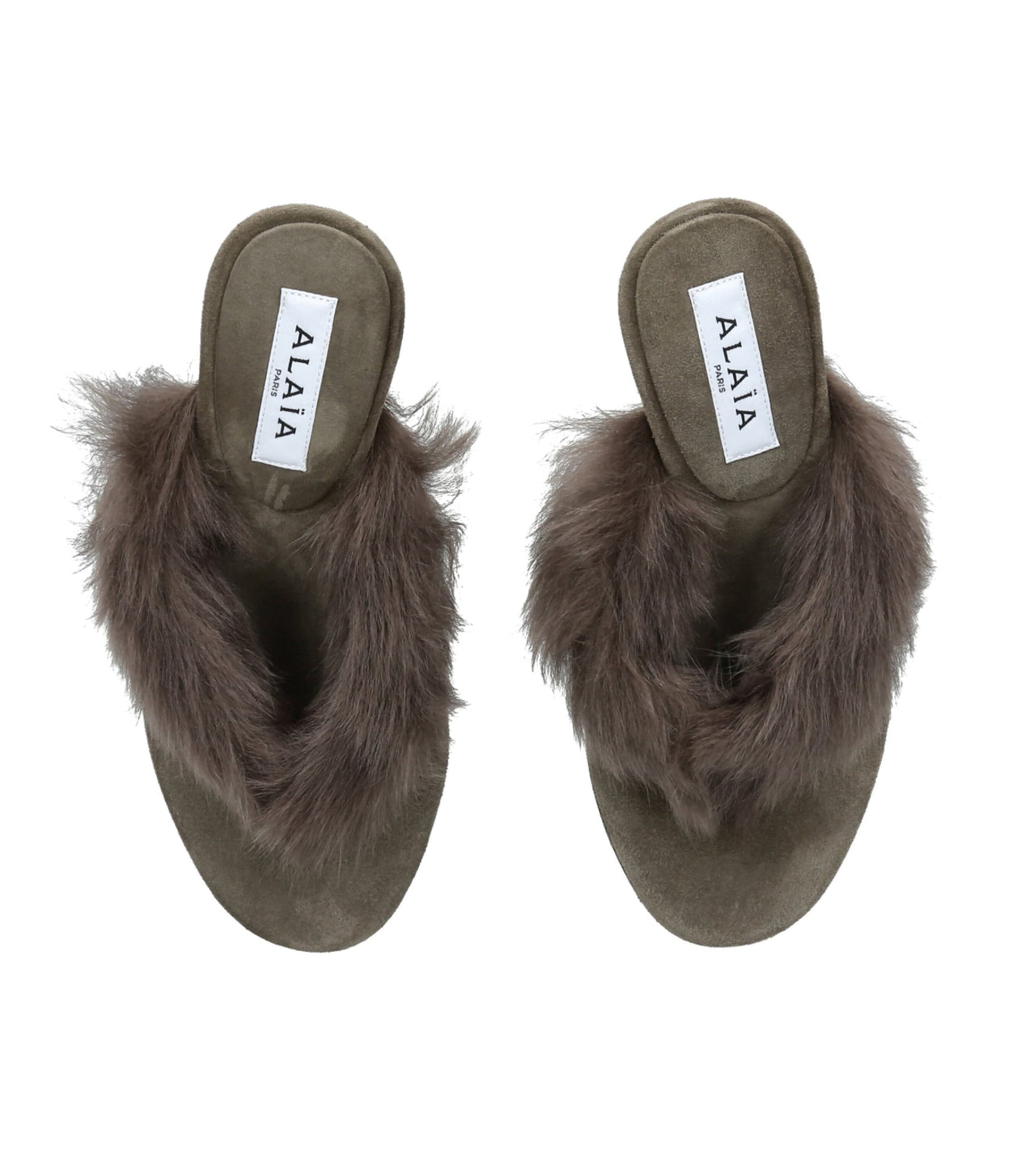 Alaïa Brown Shearling Fur Thong Heeled Mules 90