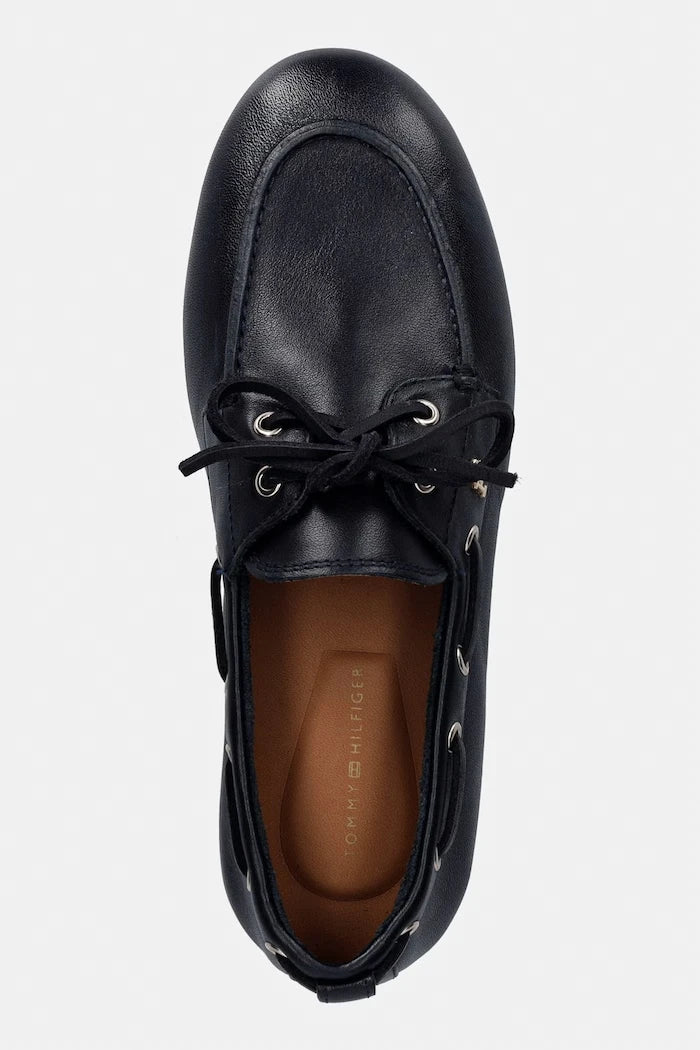 Tommy Hilfiger мокасини дамски от кожа TH SLEEK LEATHER BOAT SHOE