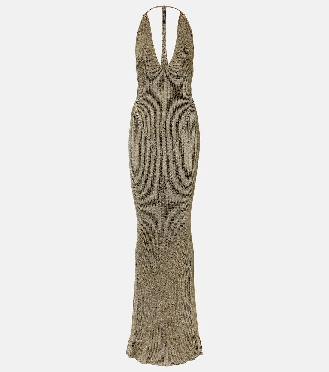 Roberto Cavalli - Ribbed-knit lamé maxi dress