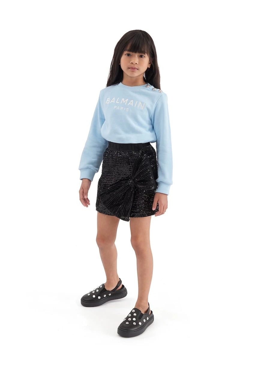 Balmain Kids - سويت شيرت من قطن الجيرسي بشعار الماركة