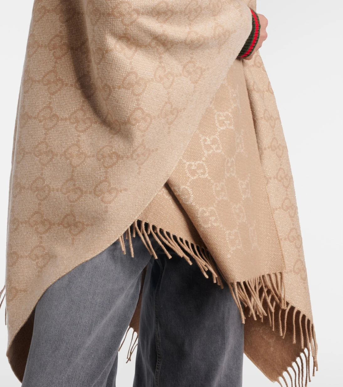 Gucci - GG fringed cashmere-blend lamé cape