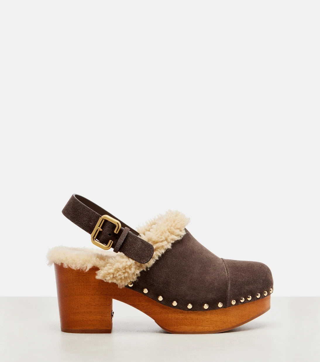 Chloé - Jeannette shearling-trimmed suede wedge clogs