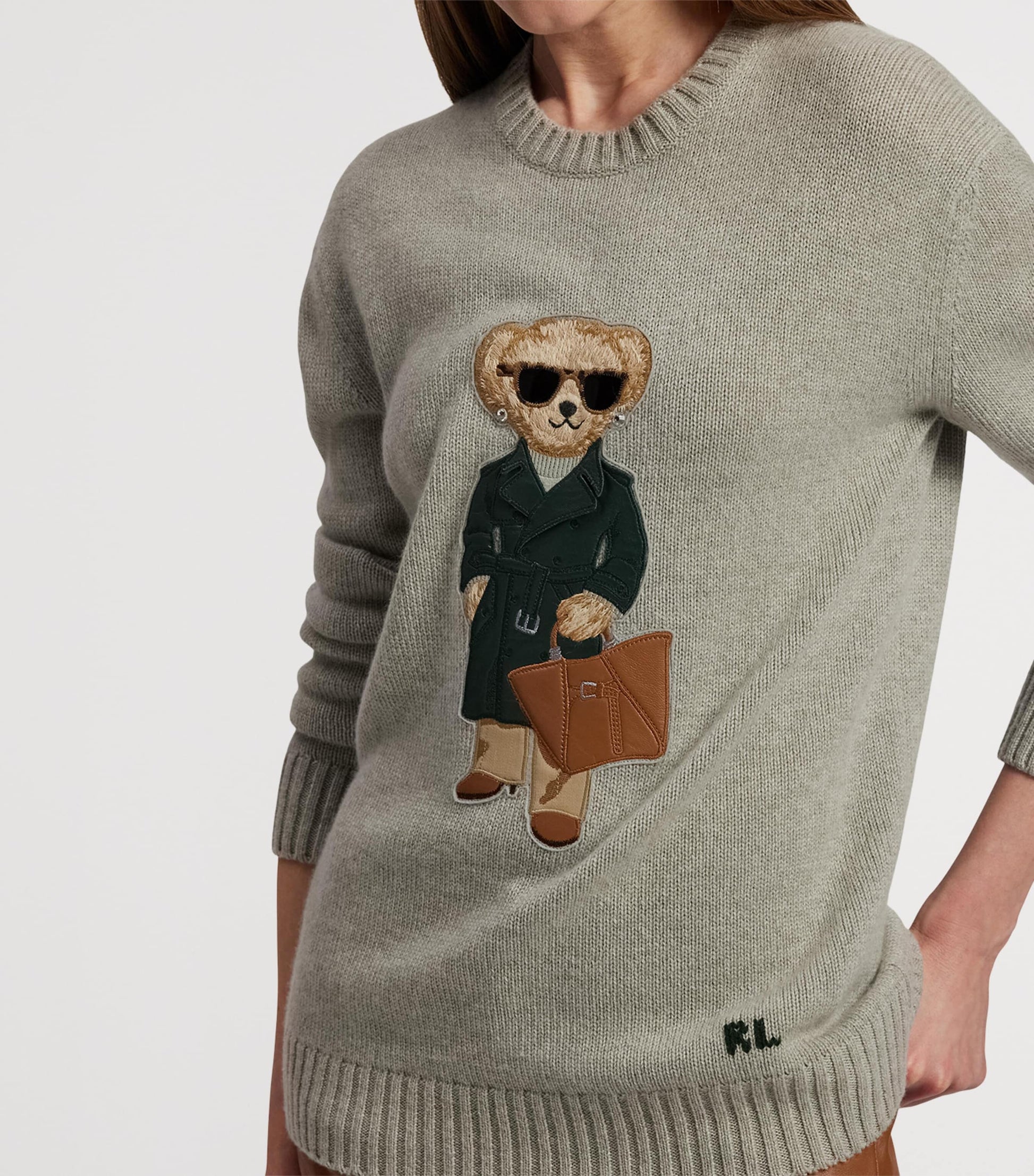 Ralph Lauren Collection Grey Cashmere Polo Bear Jumper