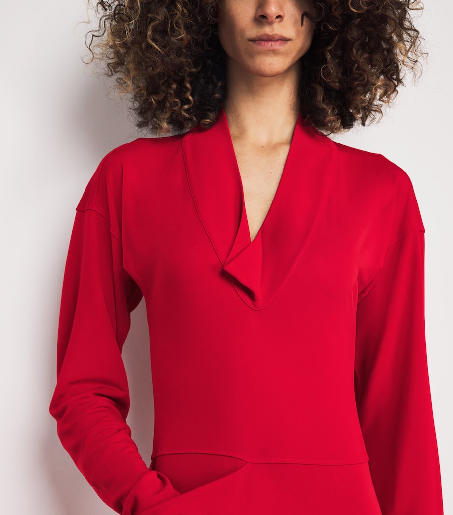 Lemaire Red Pocket-Detail Cowl-Neck Midi Dress