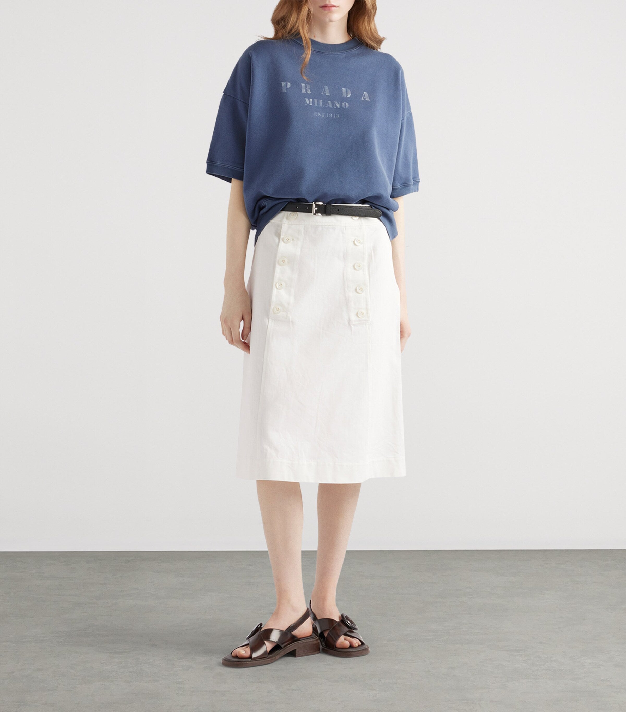 Prada Blue Short-Sleeve Logo Sweatshirt