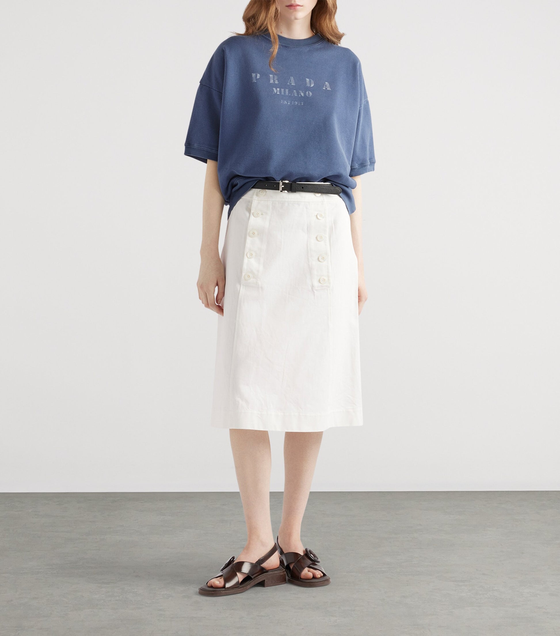 Prada Blue Short-Sleeve Logo Sweatshirt