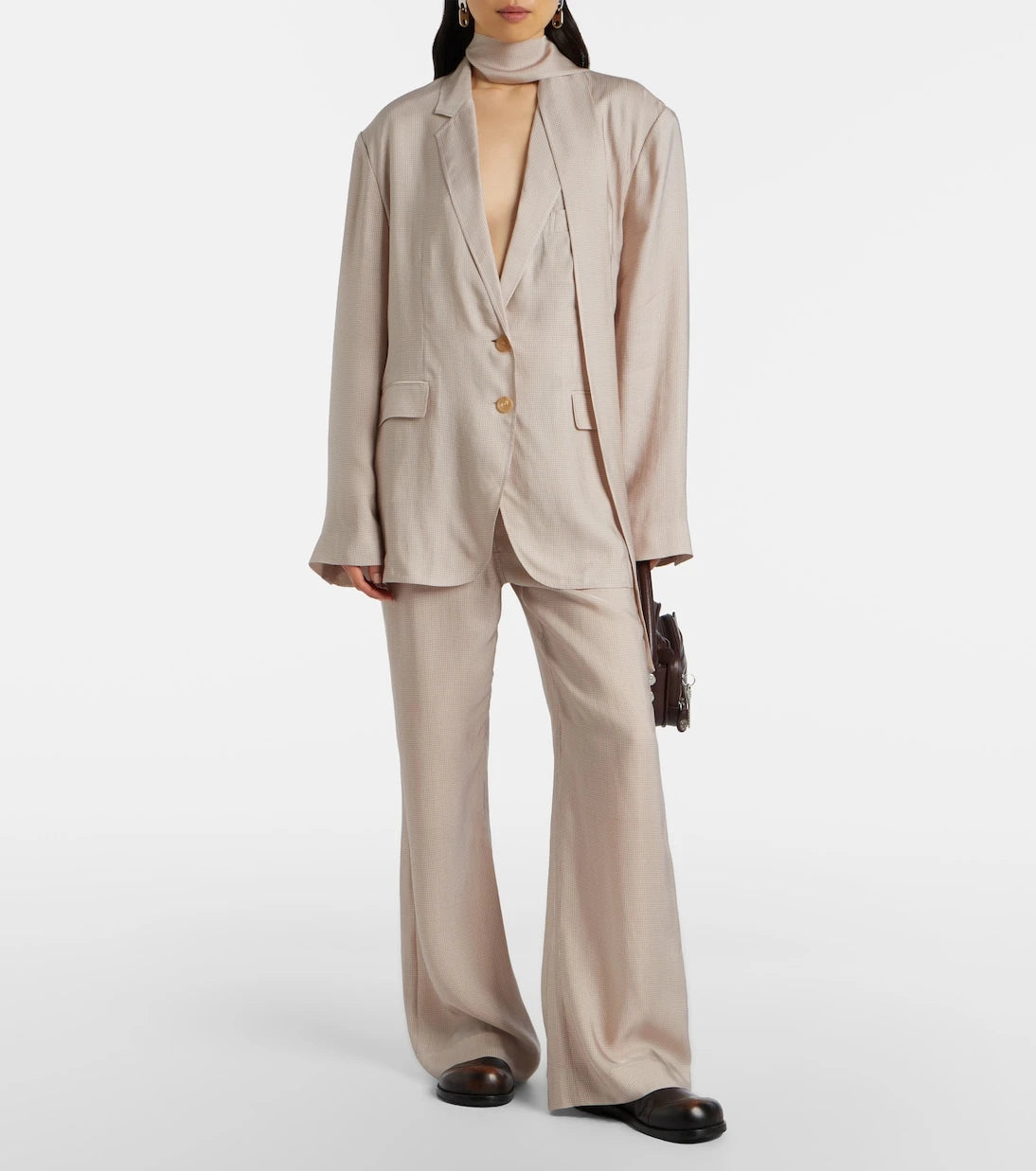 Acne Studios - سترة بليزر بتفاصيل وشاح كاروهات