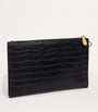 Black Medium Croc-Embossed Leather Pouch