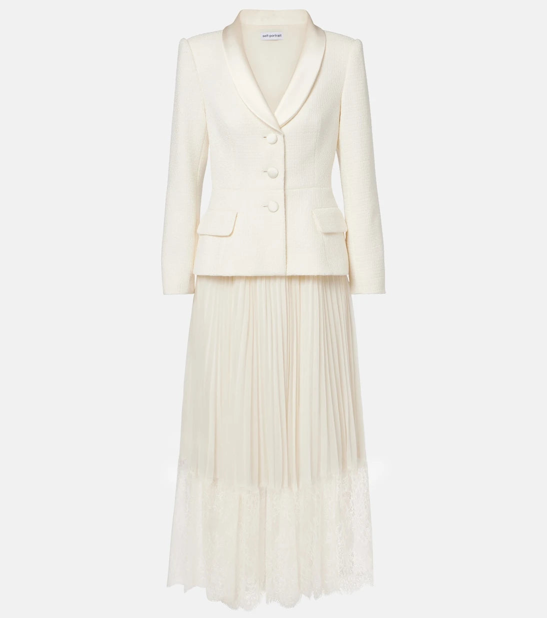 Self-Portrait - Bouclé and chiffon midi dress