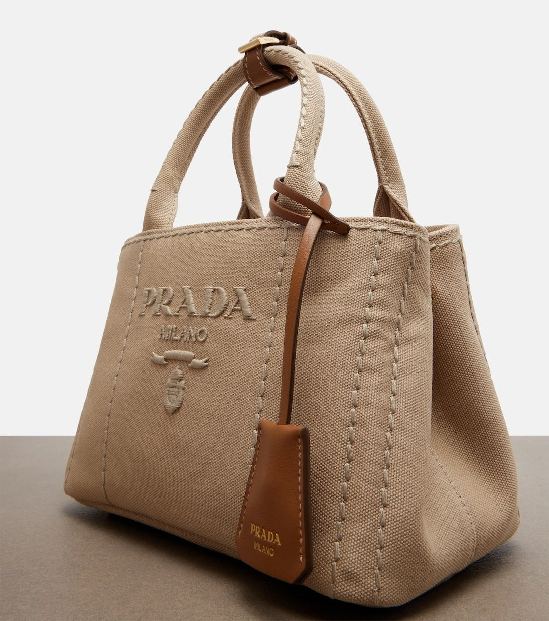 Prada - Prada Jardinière cotton canvas top-handle