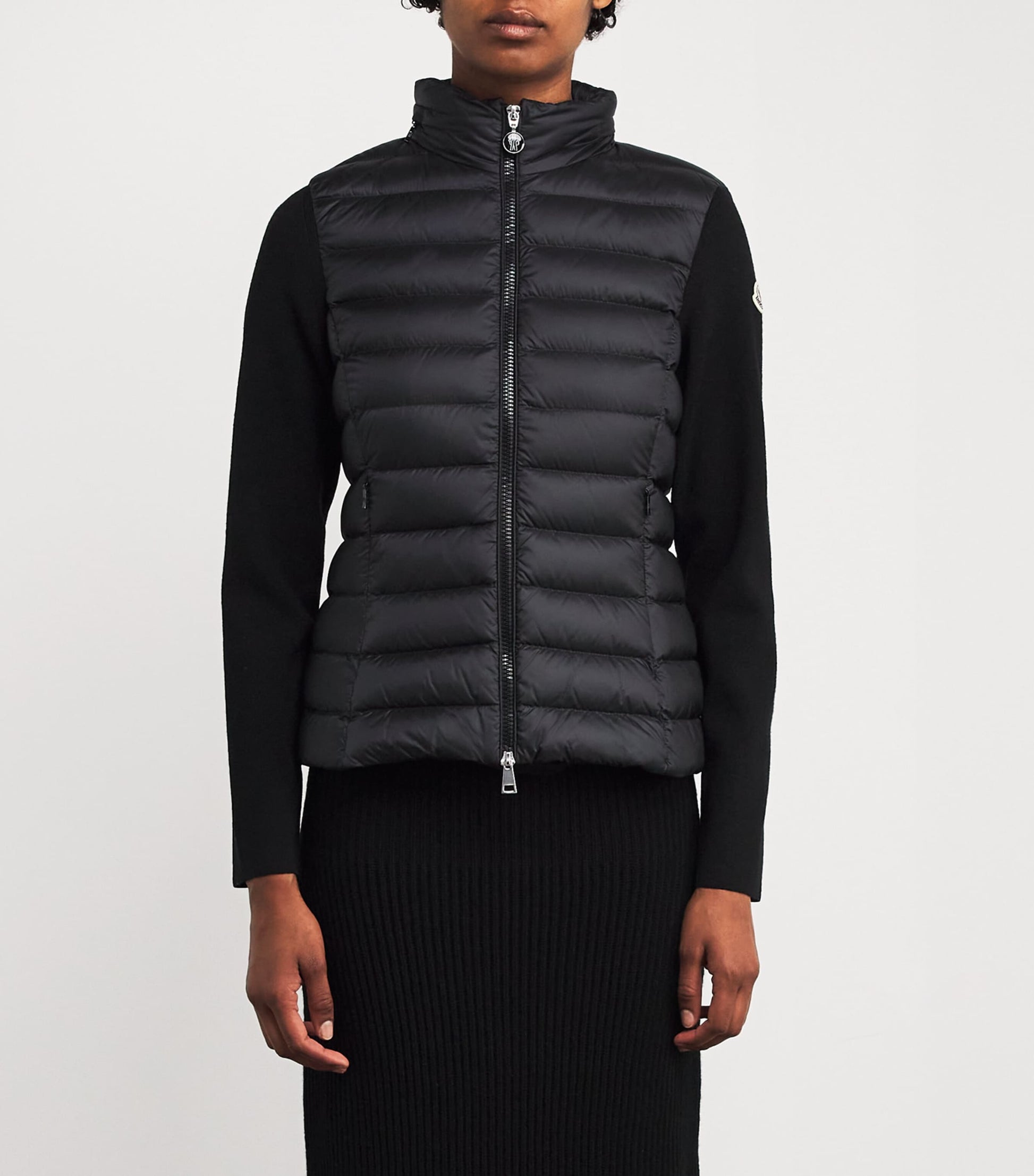 Moncler Black Down Wool-Trim Panelled Cardigan