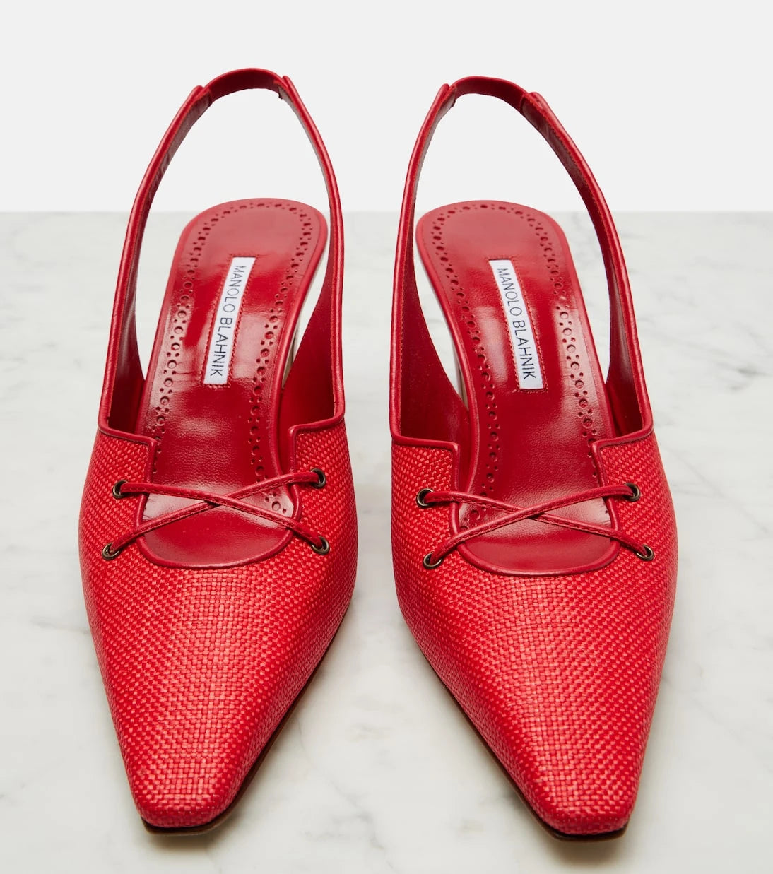 Manolo Blahnik - Montbalo raffia slingback pumps