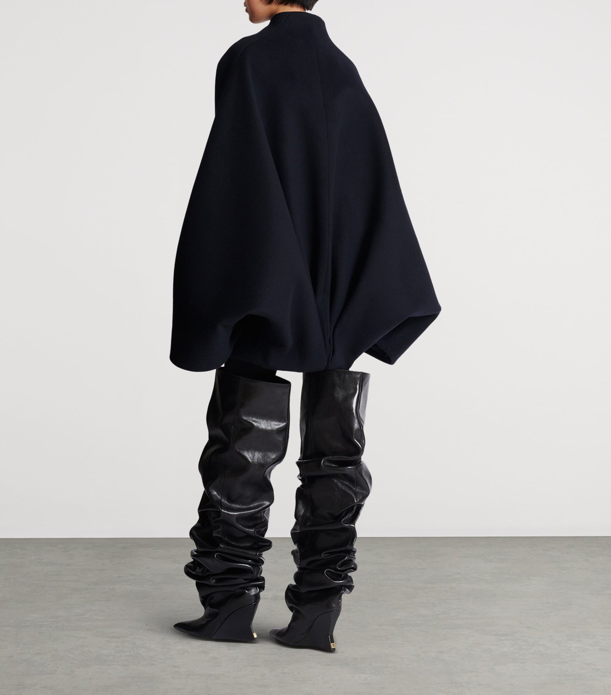 Navy Wool-Blend Oversized Wrap Coat