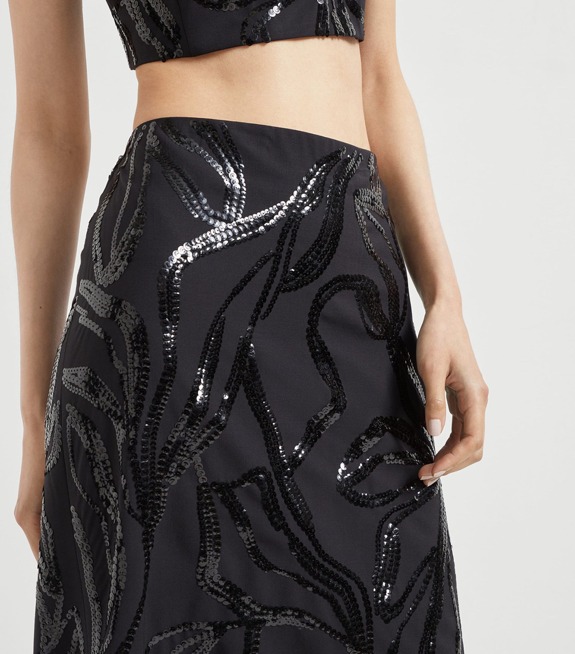 Brunello Cucinelli Black Embellished Maxi Skirt