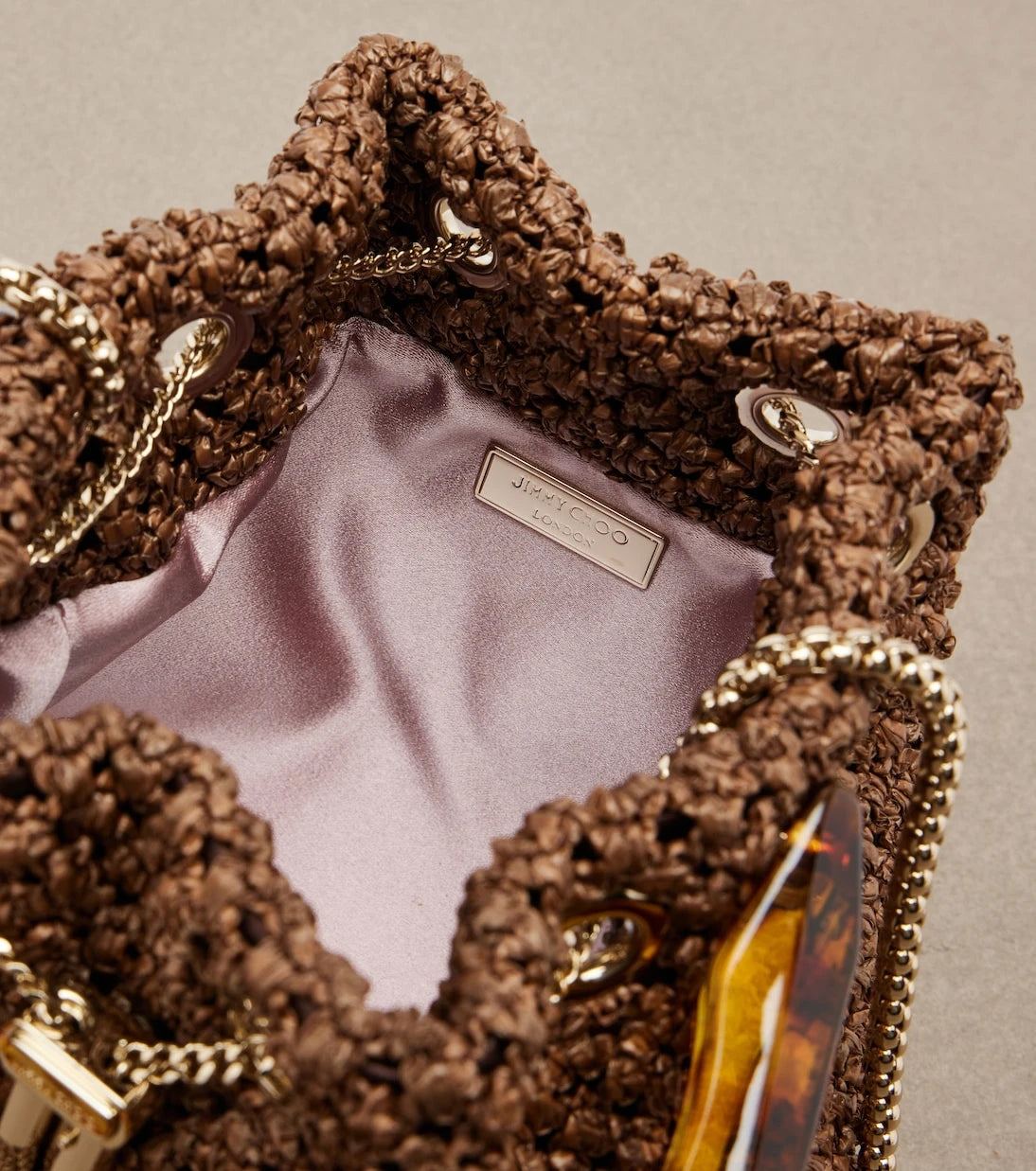 Jimmy Choo - Bon Bon Small raffia-effect bucket bag