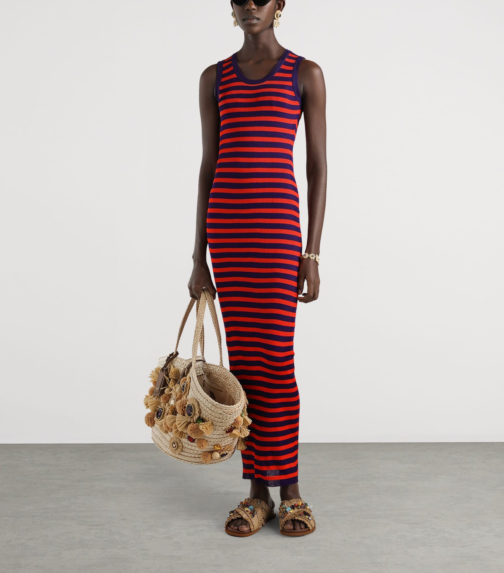 Multi Rib-Knit Stripe Maxi Dress