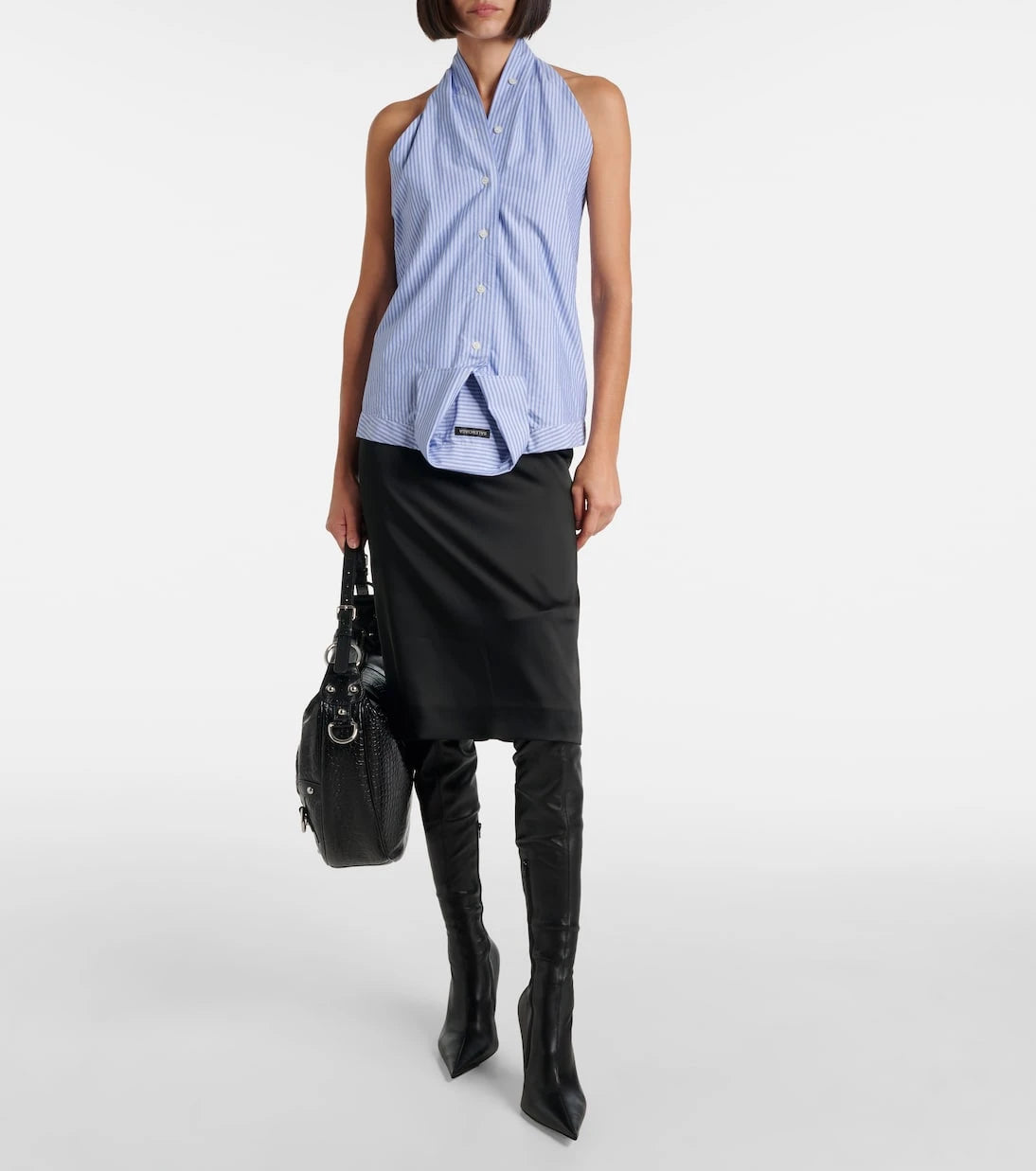 Balenciaga - بلوزة قطنية مخططة بتصميم مفكك