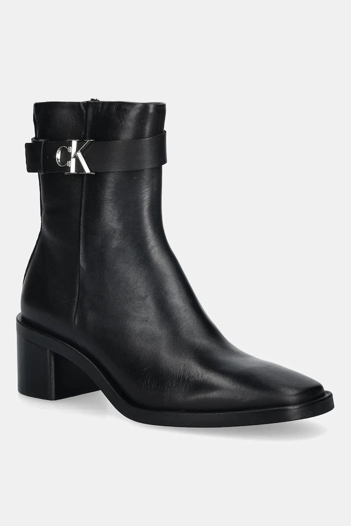 Calvin Klein BLOCK HEEL BOOT W/ METAL LOGO Deri Bot
