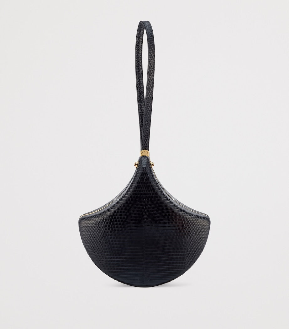 Bvlgari Black Lizard Leather Ginkgo Clutch Bag