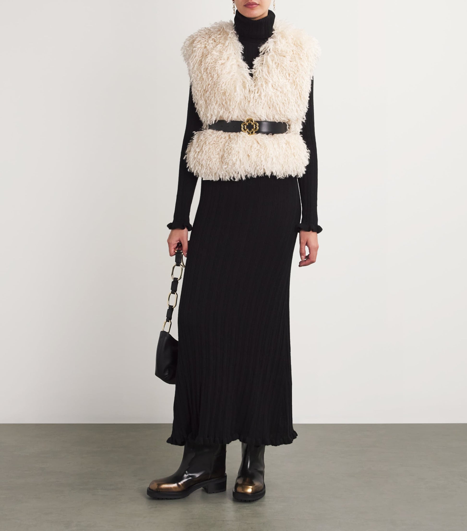 Leather Clover Buckle Belt BLACK