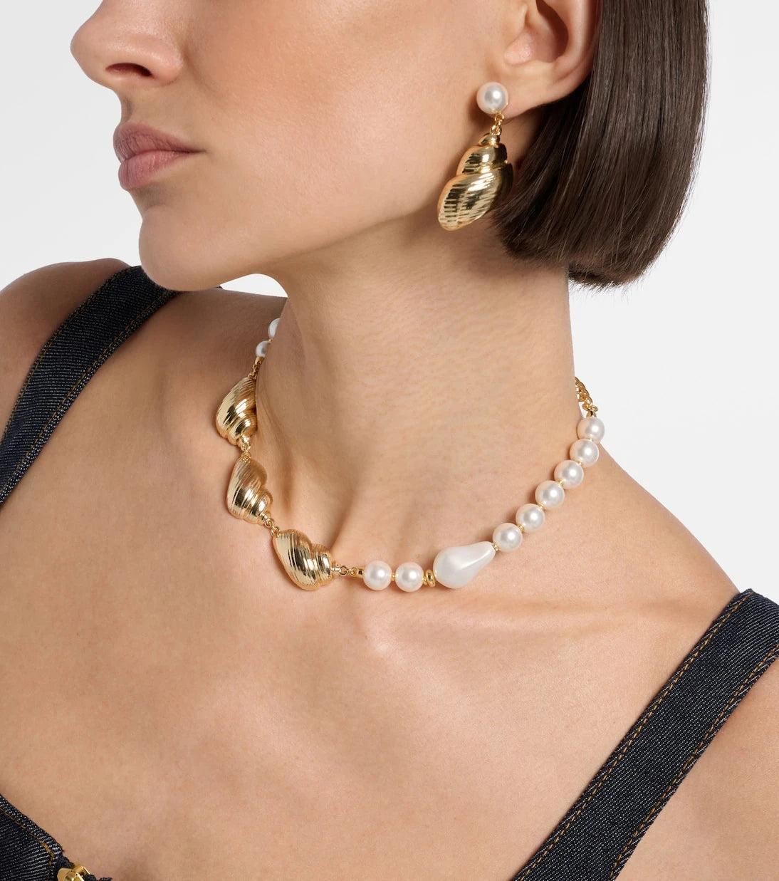 Self-Portrait - Faux pearl-embellished necklace