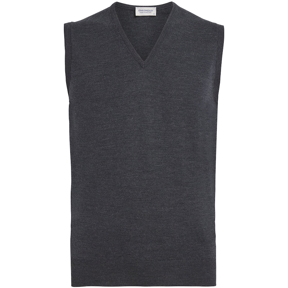 John Smedley Grey Merino Wool V-Neck Sweater Vest