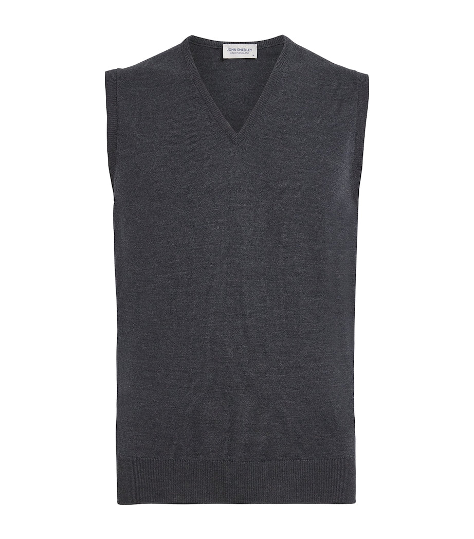 John Smedley Grey Merino Wool V-Neck Sweater Vest
