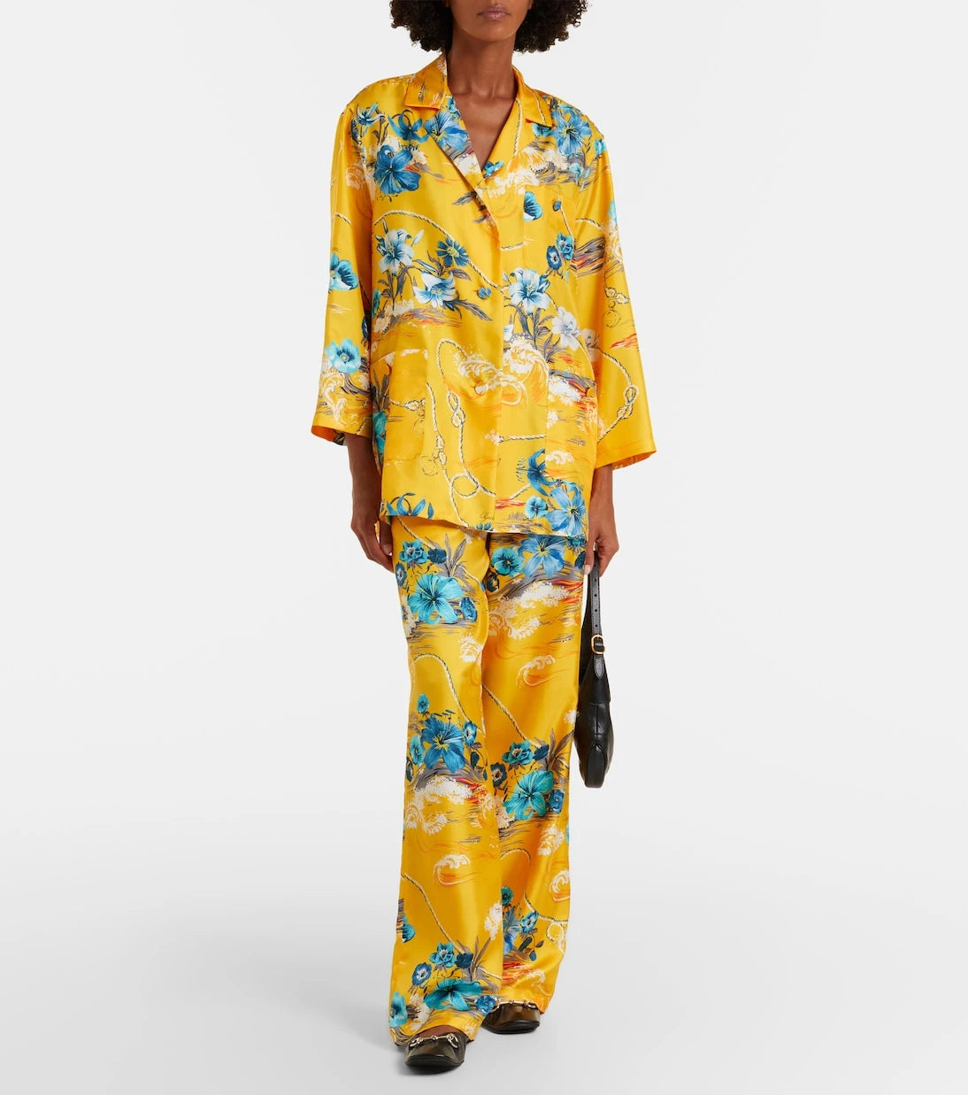 Gucci - Desenli ipek gabardin Palazzo pantolon