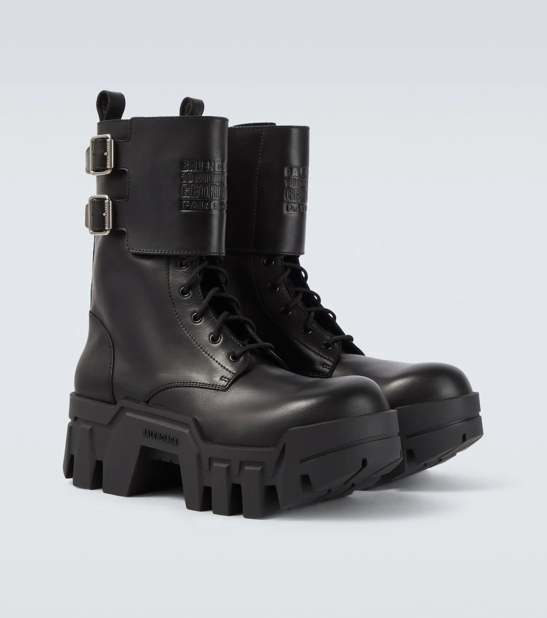 Balenciaga - حذاء قتالي جلد منقوش "بولدوزر"