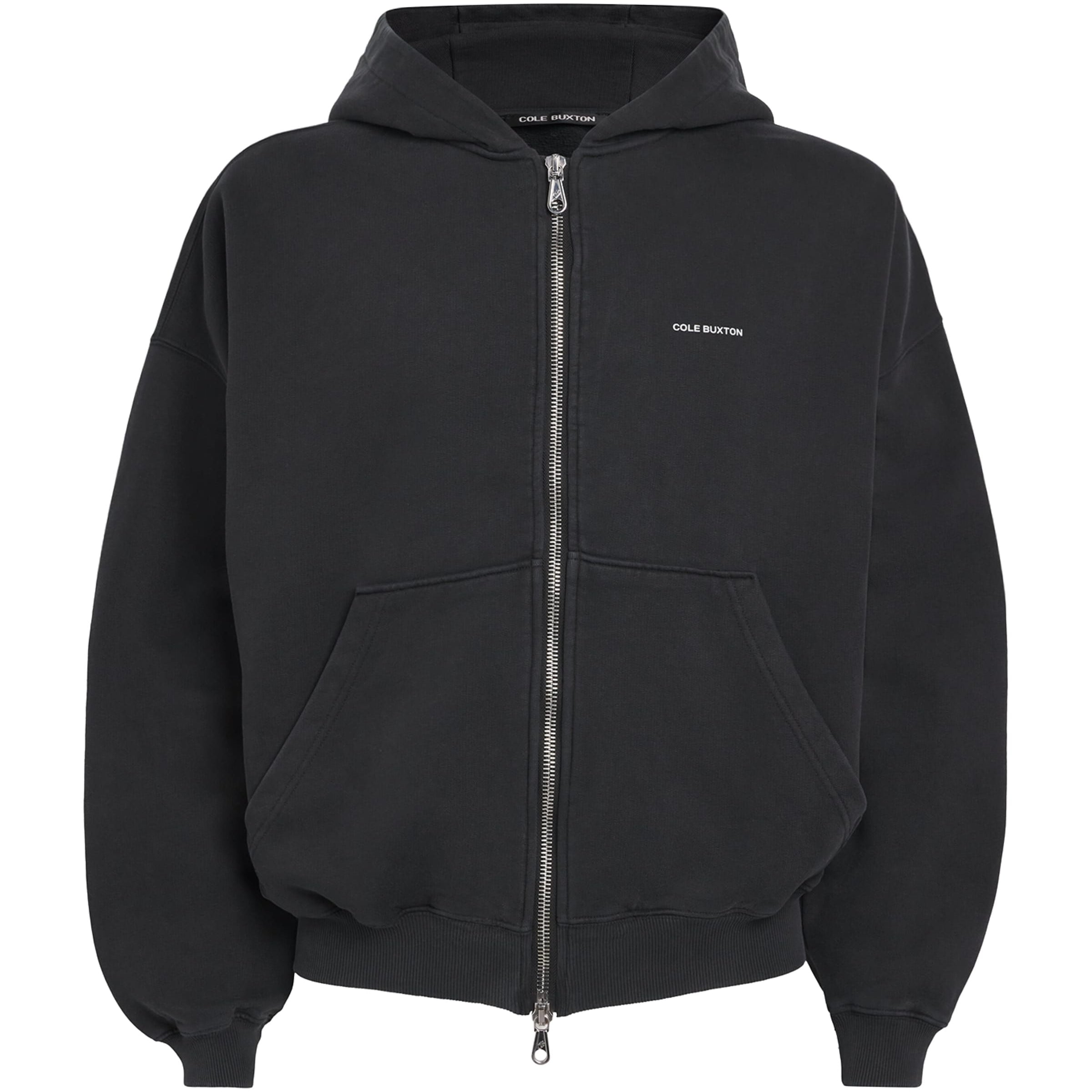 COLE BUXTON Black Cotton Mini Logo Zip-Up Hoodie