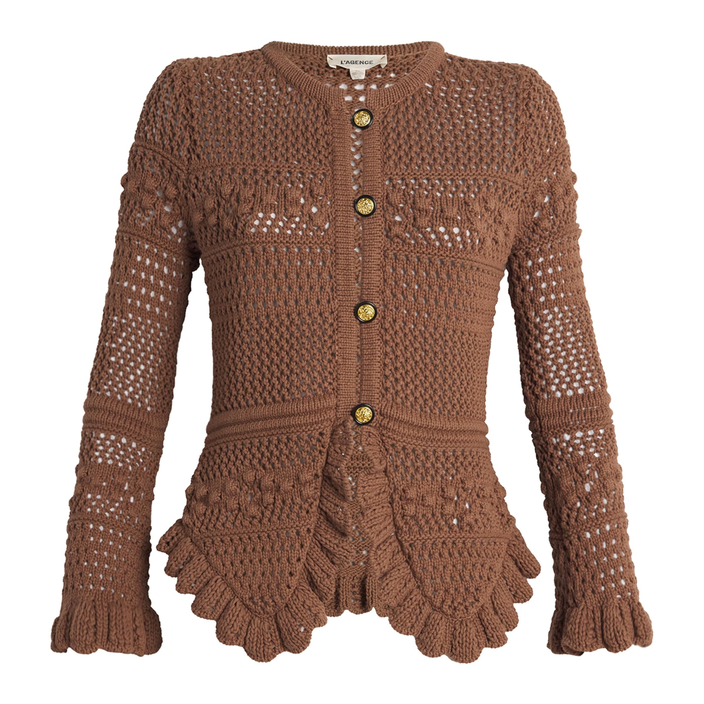 L'Agence Brown Open-Stitch Kiva Cardigan