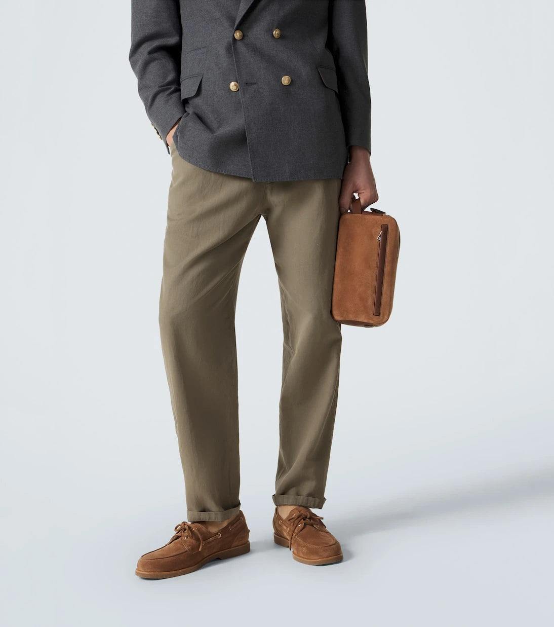 Brunello Cucinelli - Leather-trimmed suede toiletry bag