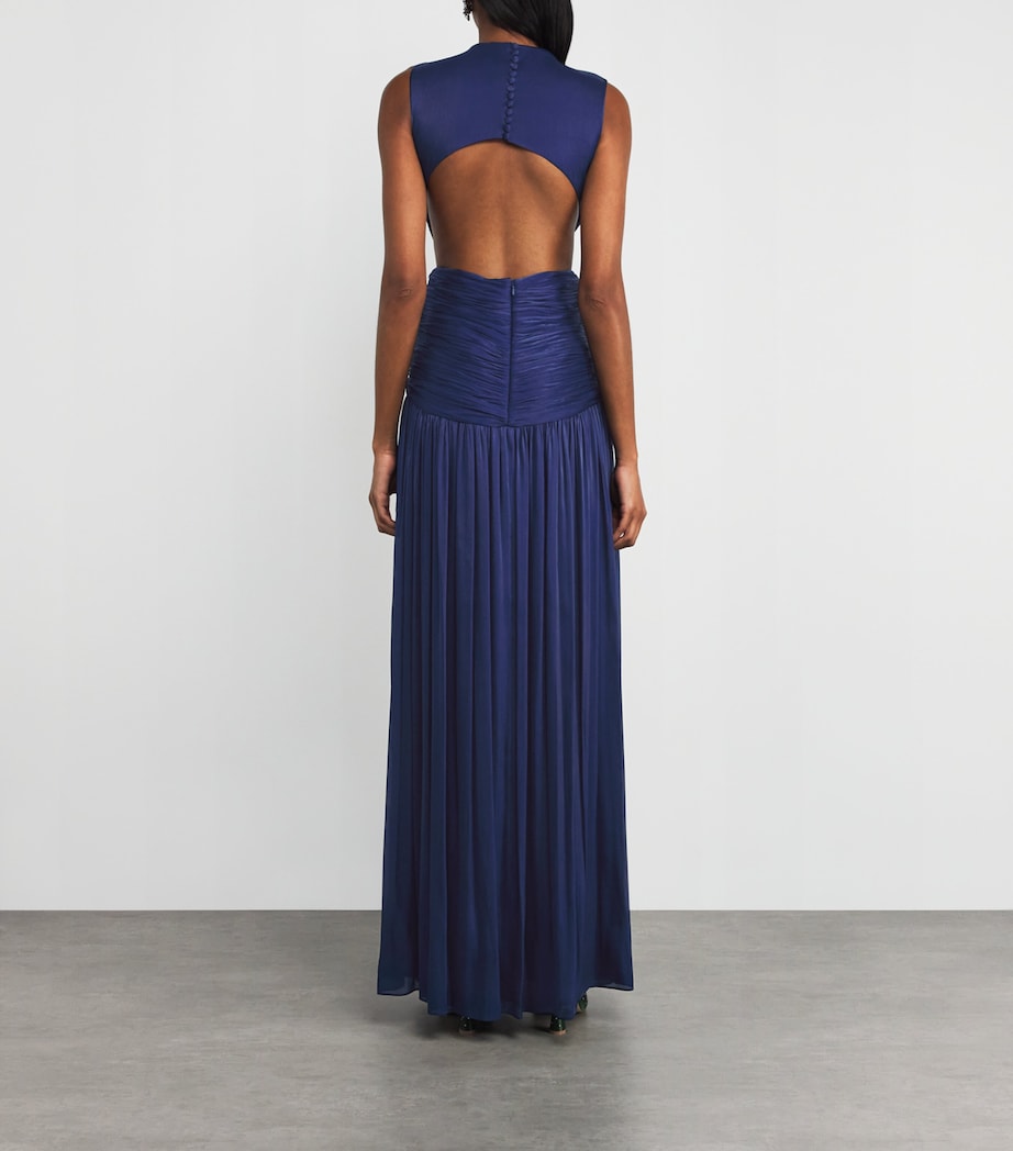 Pleated Cut-Out Georgette Gown