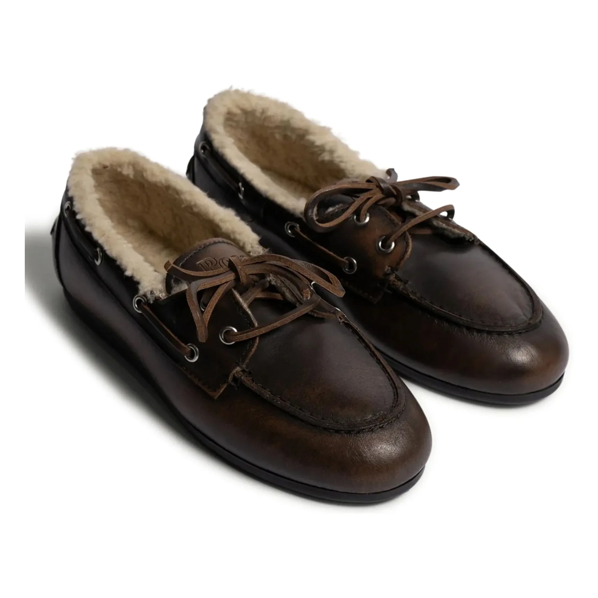 Posa - Leather and Fur Boat Shoes | Coffee