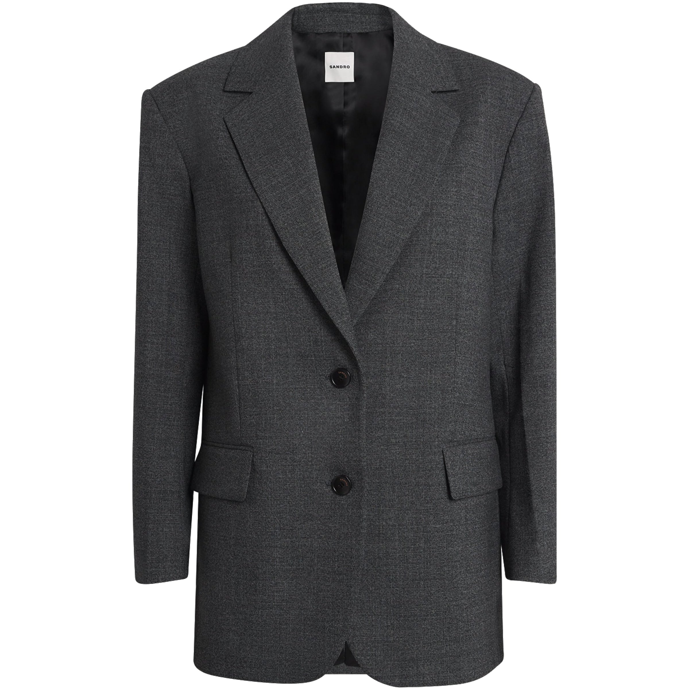 Sandro Paris Black Boxy Single-Breasted Blazer