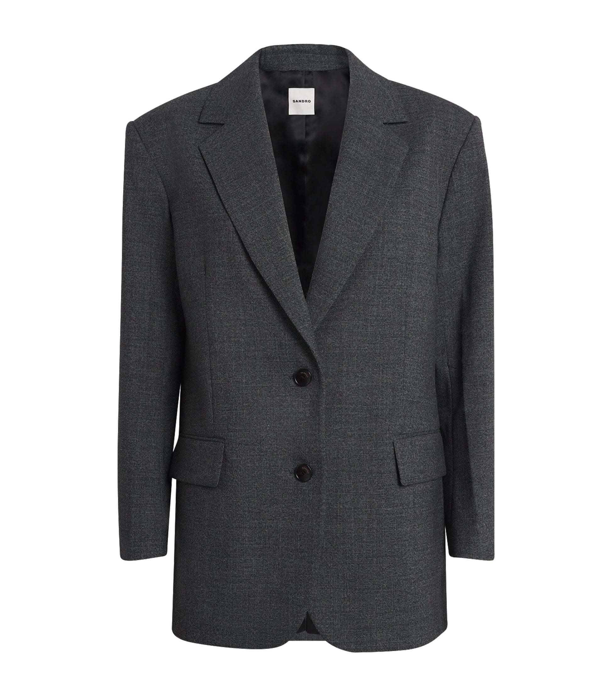 Sandro Paris Black Boxy Single-Breasted Blazer