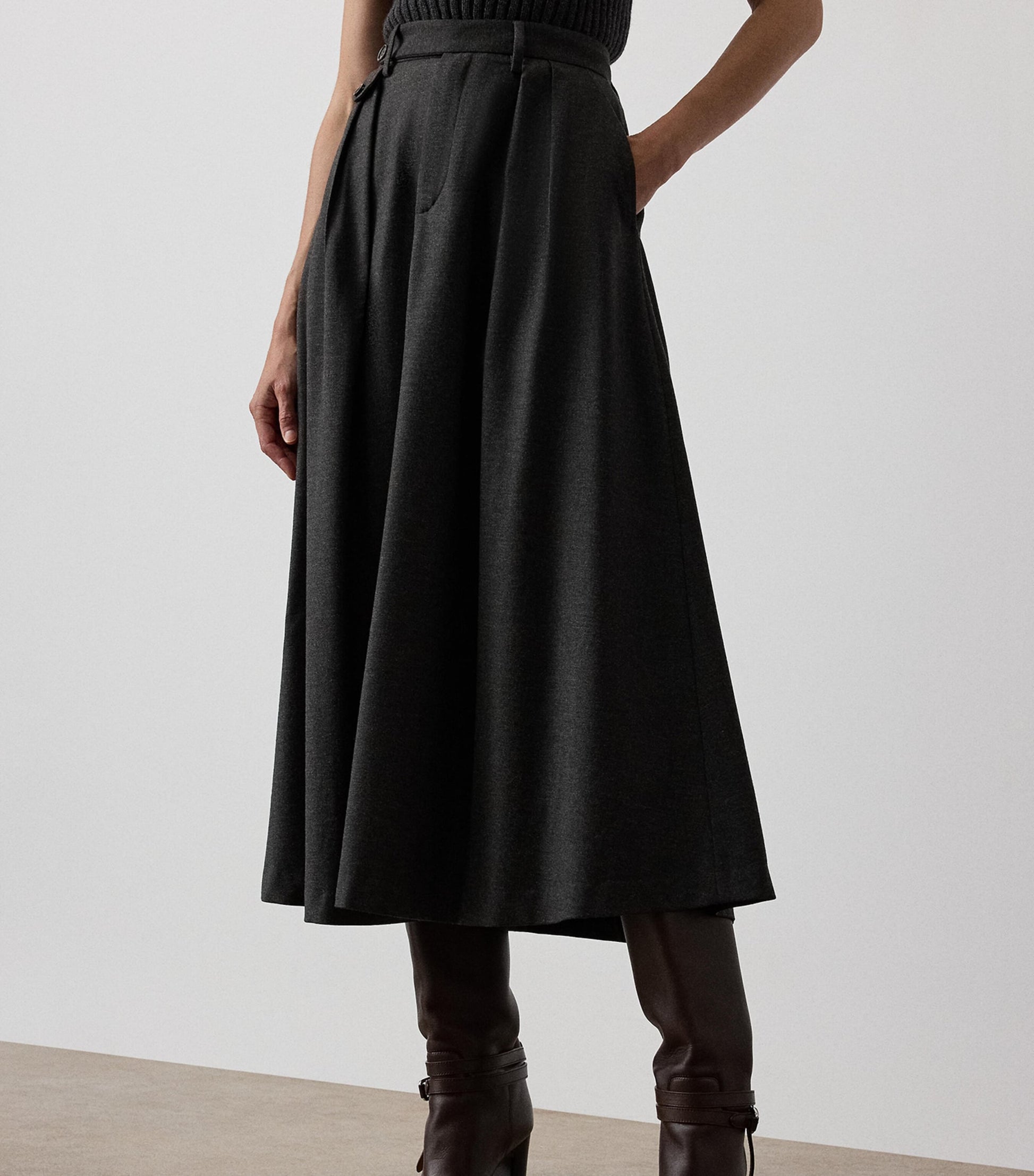Ralph Lauren Collection Grey Wool Evilyn Midi Skirt