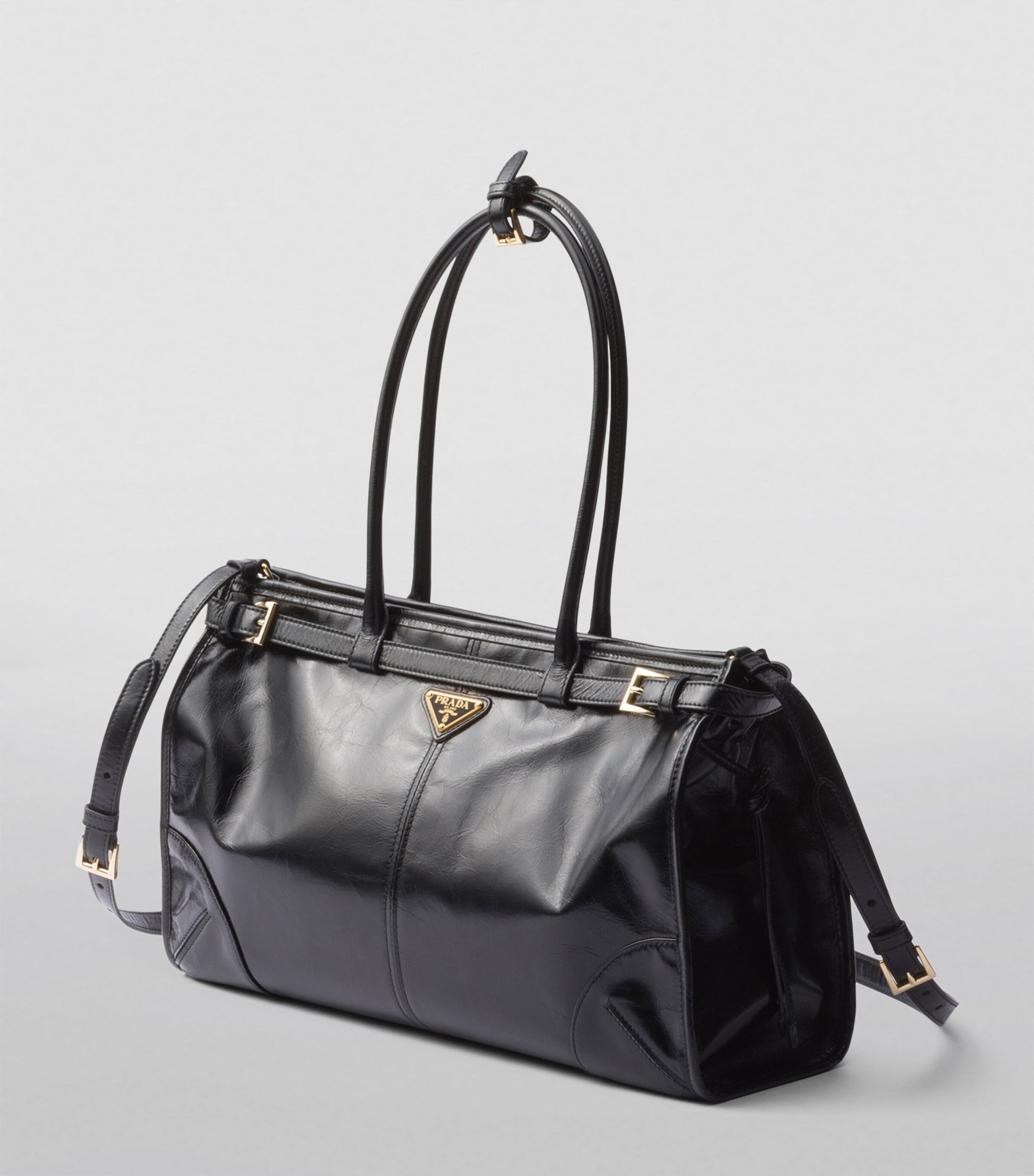 Prada Black Large Leather Bonnie Top-Handle Bag