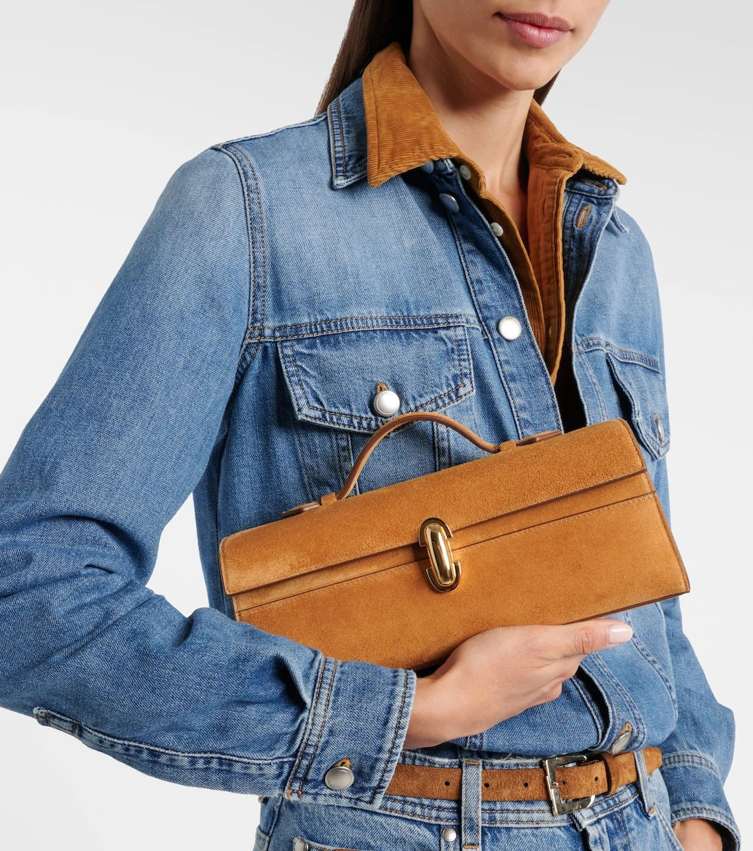 Savette - Symmetry Slim Medium suede top-handle bag