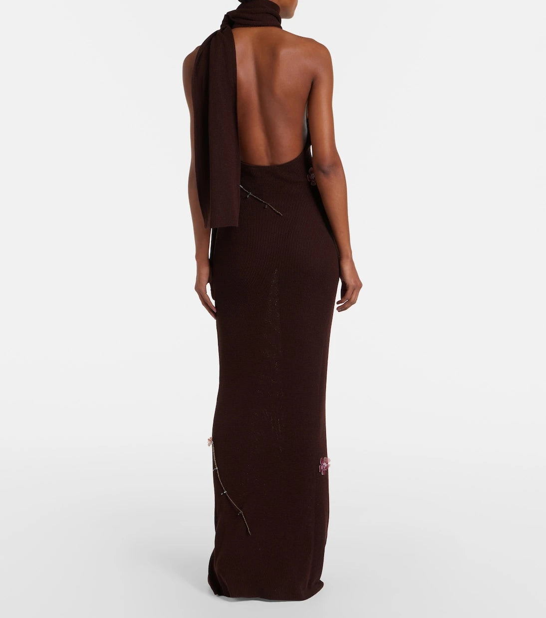 Aya Muse - Stem floral-appliqué knitted maxi dress