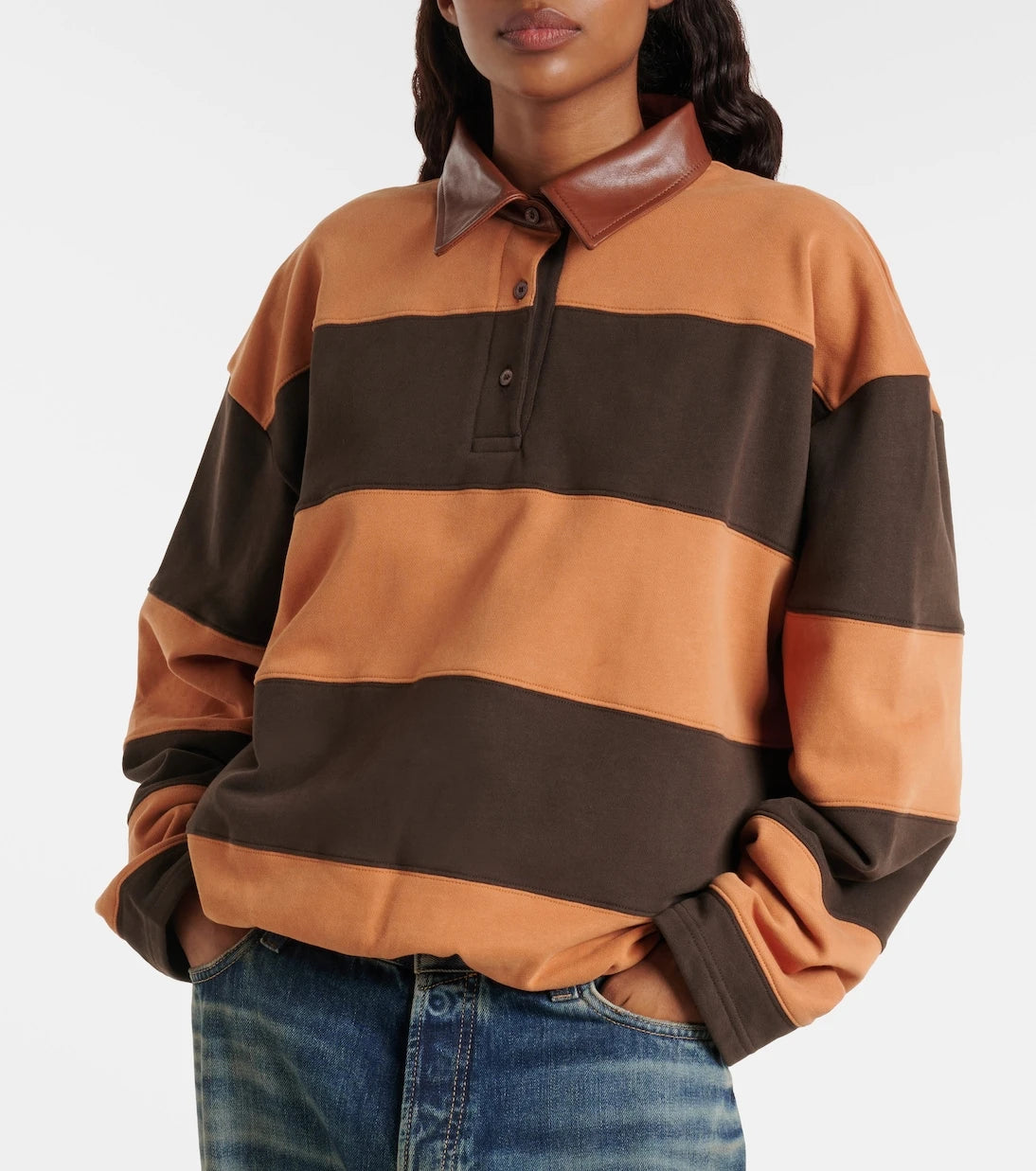 Acne Studios - Folio striped cotton fleece polo sweatshirt
