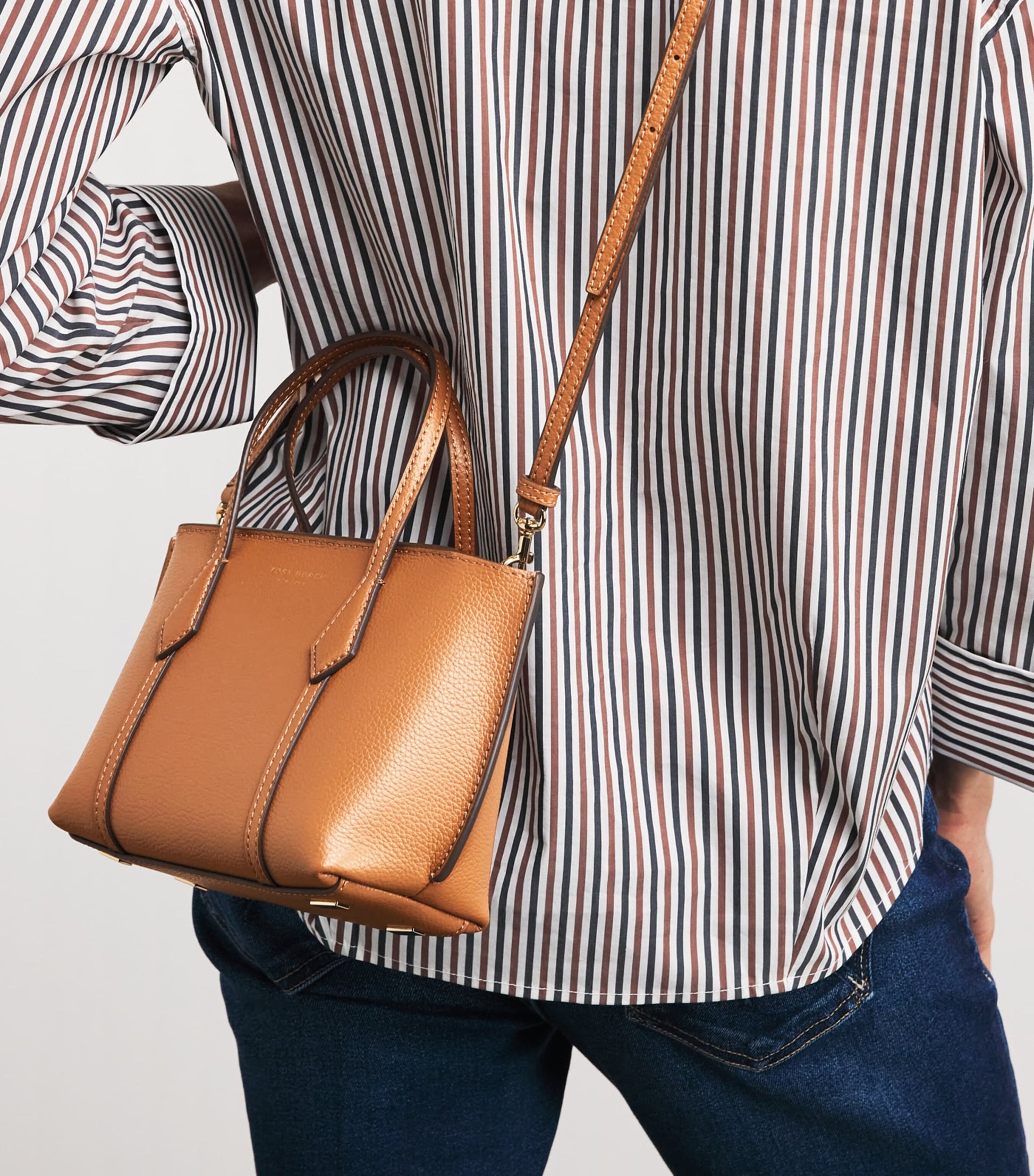 Tory Burch Brown Mini Leather Perry Cross-Body Bag