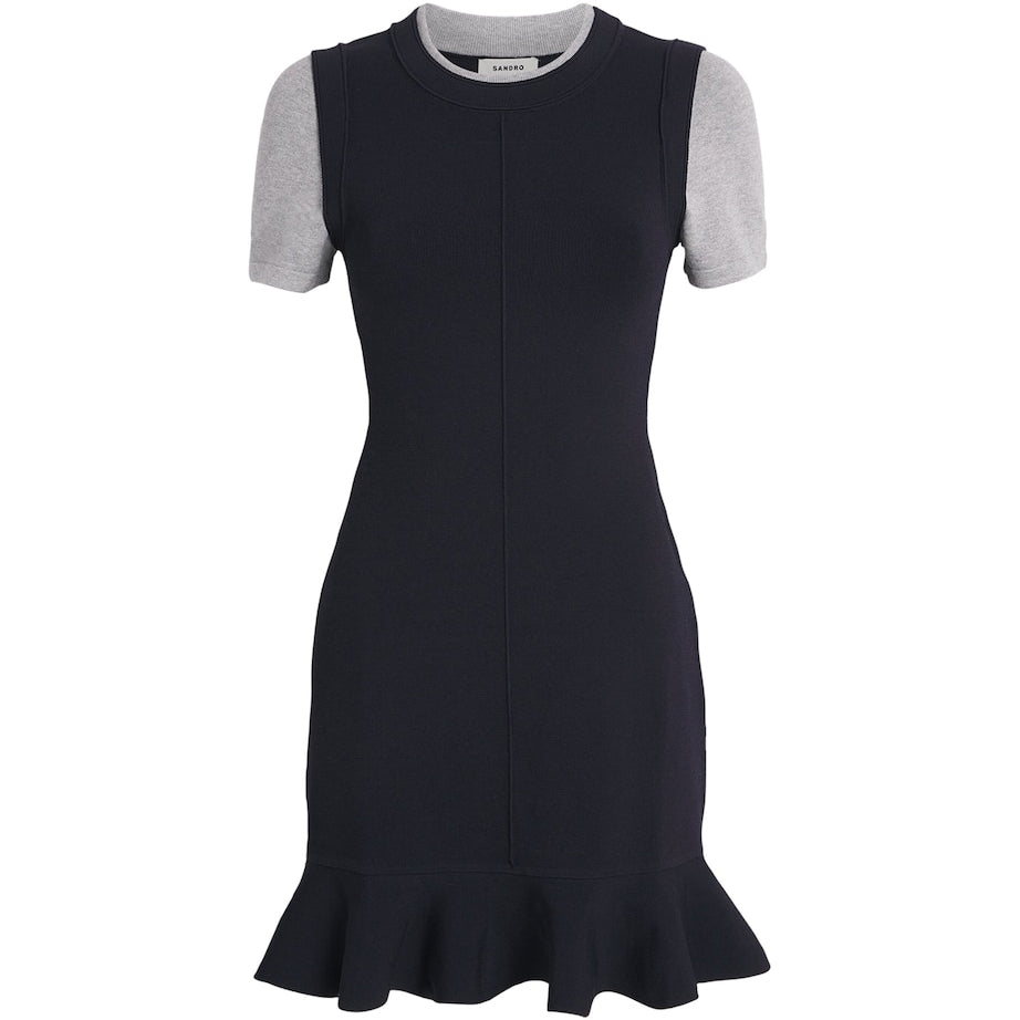 Knit Contrast-Sleeve Mini Dress NAVY BLUE