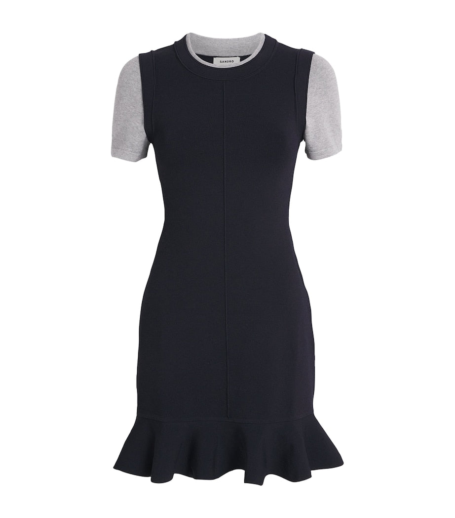 Knit Contrast-Sleeve Mini Dress NAVY BLUE