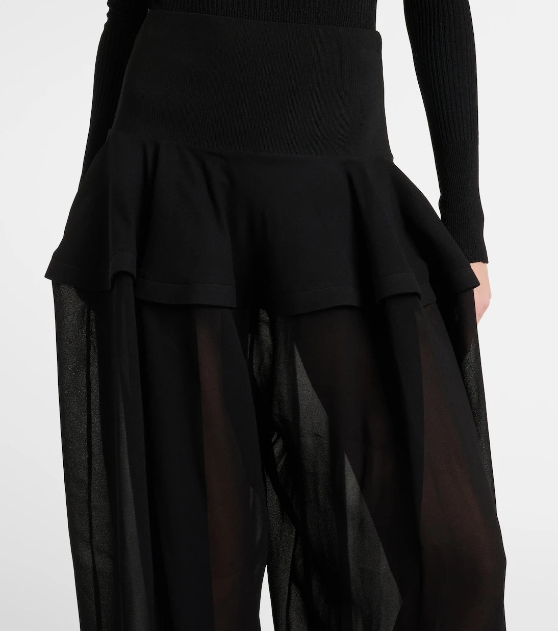 Alaïa - بنطلون جورسيه واسع الساقين بكشكشة حول الخصر