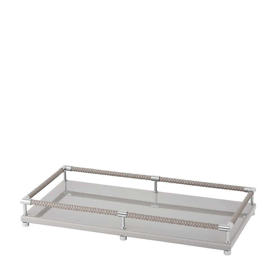 Leather-Trim Lacquered Tray(40cm x 22cm)