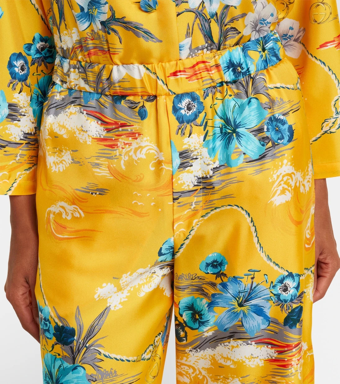 Gucci - Desenli ipek gabardin Palazzo pantolon