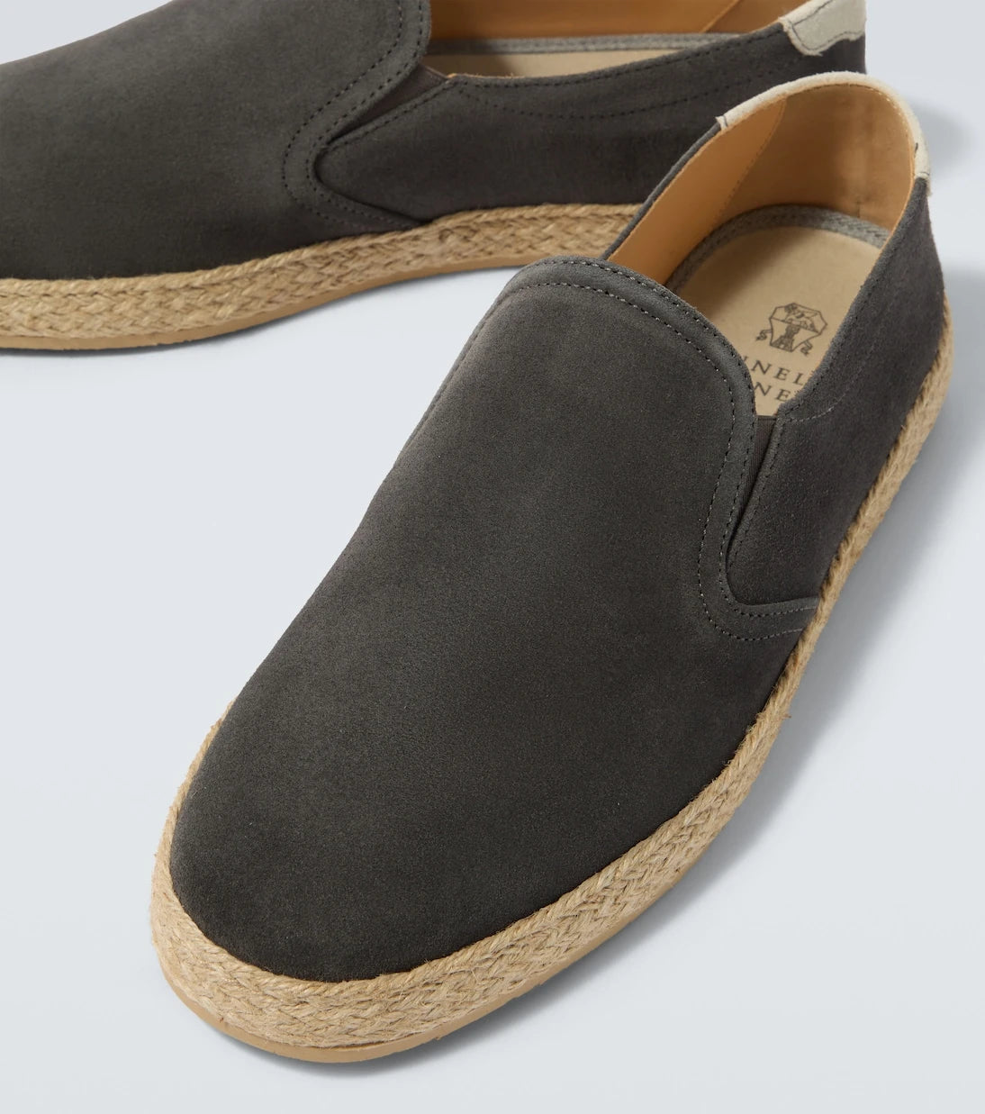 Brunello Cucinelli - Jute-trimmed suede slip-on shoes