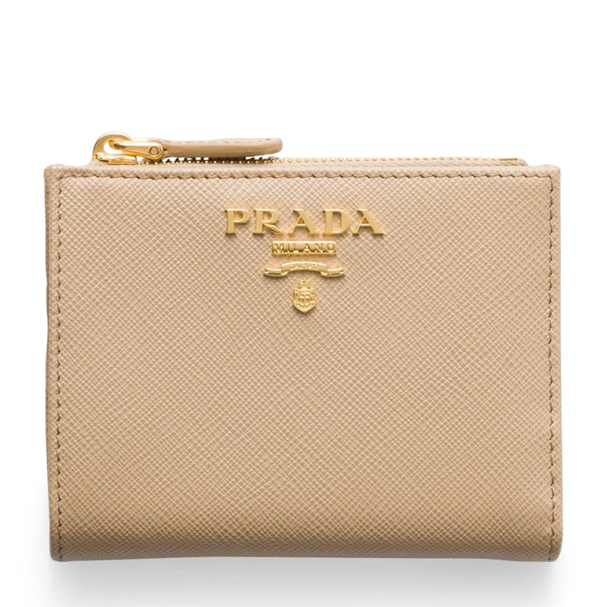 Prada Neutral Small Saffiano Leather Bifold Wallet