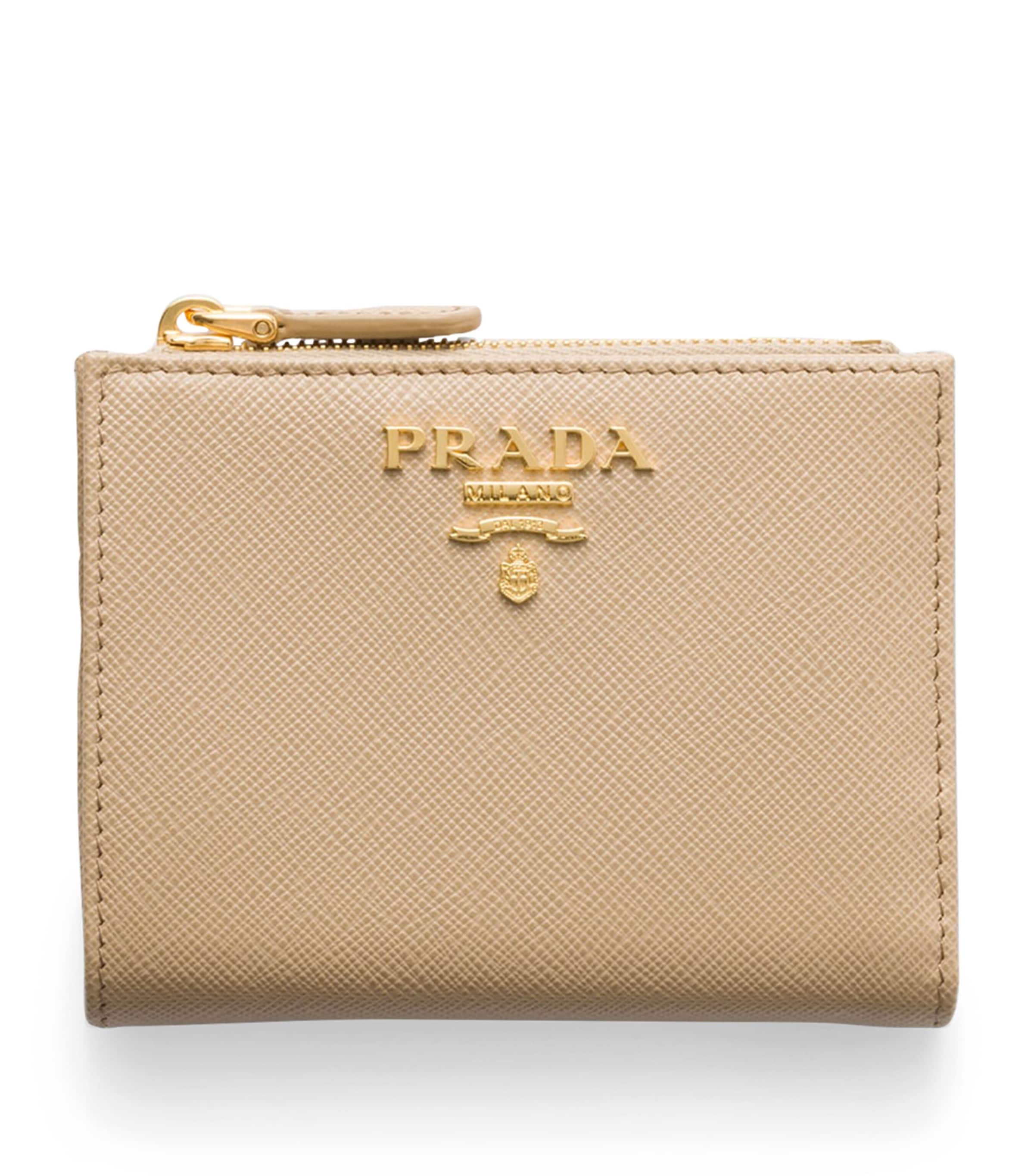 Prada Neutral Small Saffiano Leather Bifold Wallet